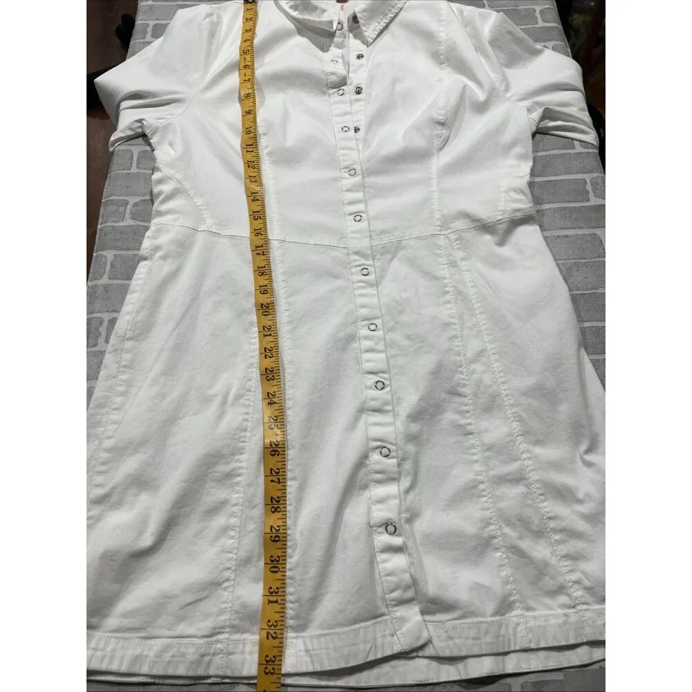 Free People Dress Womens Large White Thea Mini Snap Shirt Dress‎ Open Tunic - Picture 12 of 16